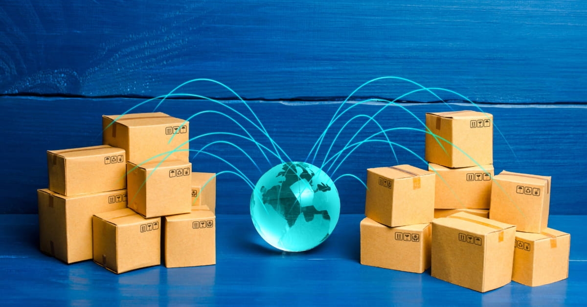 Globo conectado a caixas de entrega representando packet standard importação