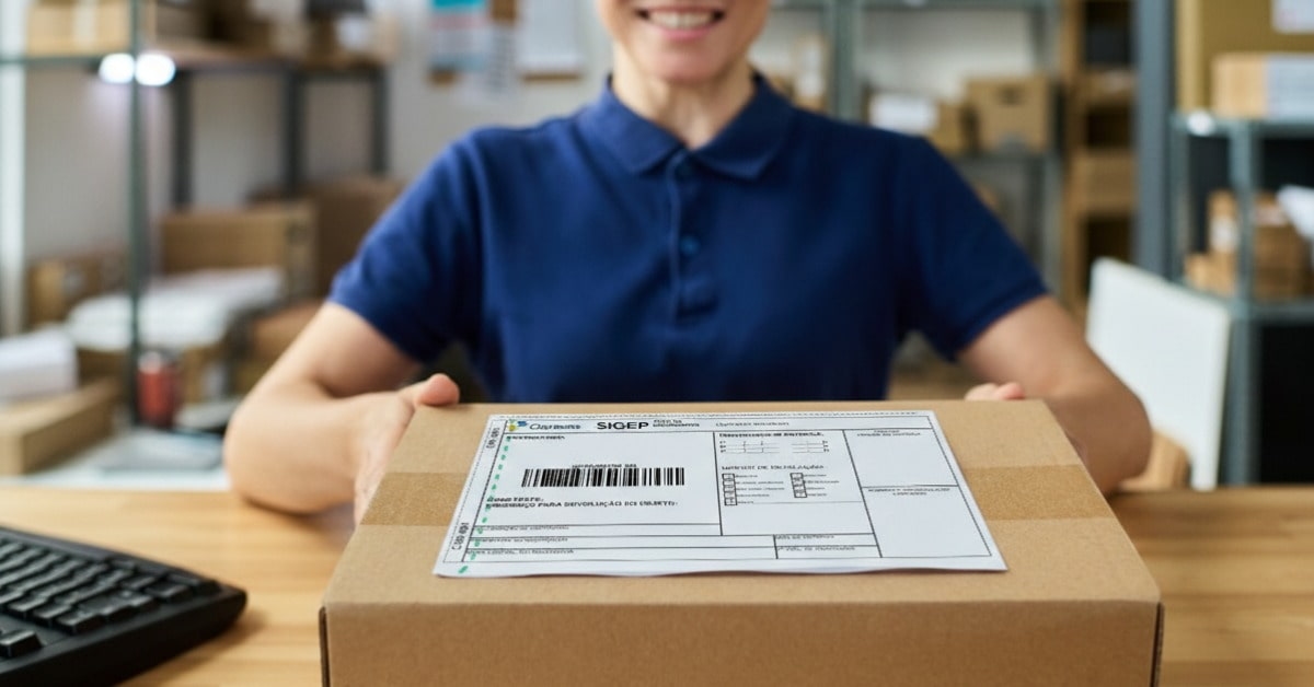 Atendente recebendo encomenda com AR Correios