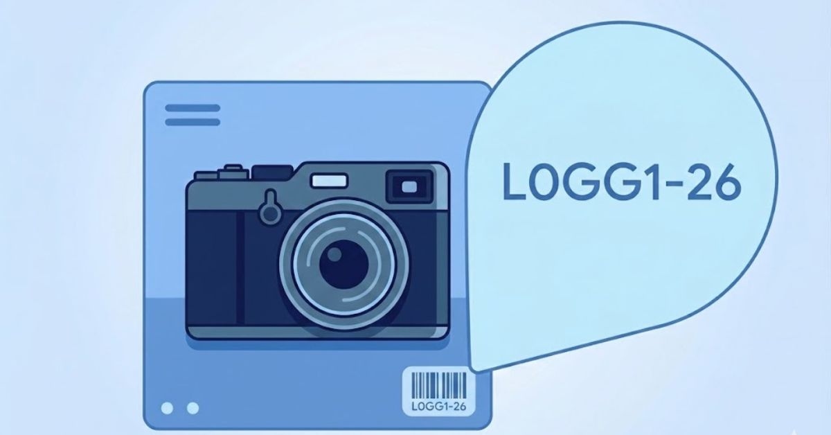 Ilustração de uma câmera digital com o código MPN na embalagem