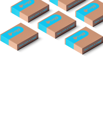 Caixas pardas Loggi no canto direito da tela.